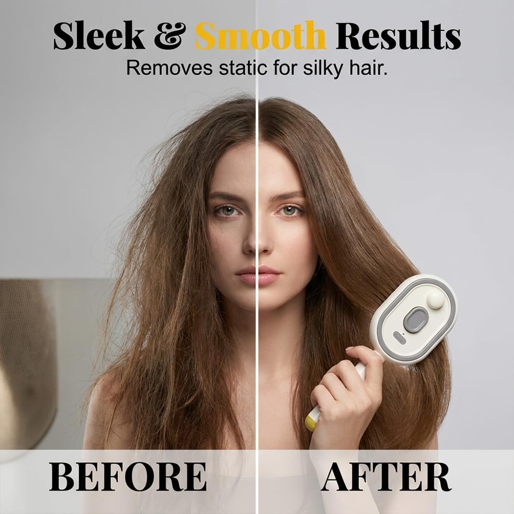 3-in-1 Electric Steam Brush with Red Light Therapy | Nano Mist Detangling Hair Brush for Wet & Dry Hair | Wireless USB-C Rechargeable Scalp Massager & Anti-Frizz Essential Oil Diffuser