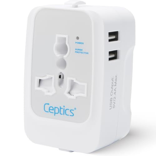 Ceptics Universal Travel Adapter, 45W International Power Adapter with PD & QC 3.0 Dual USB-C, 3 USB Travel Adapter Worldwide, Type I C G A Outlets 110V 220V A/C - EU Euro US UK (11-KU) - White Summer