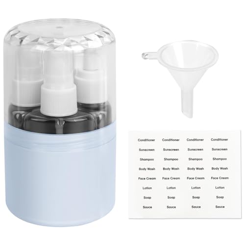 MAYCREATE 4 In 1 Travel Dispenser Bottle Kit, 50ml Leak-Proof | Easy Refilling, Secure Caps Help Reduce Spills, Durable Plastic, Compact Case, Travel Ready, Customer Care Support - Blue