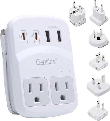 Ceptics Universal Travel Adapter, 45W International Power Adapter with PD & QC 3.0 Dual USB-C, 3 USB Travel Adapter Worldwide, Type I C G A Outlets 110V 220V A/C - EU Euro US UK (11-KU) - Maroon