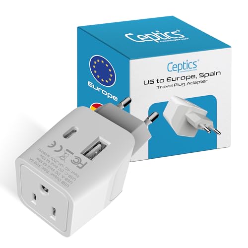 Ceptics Universal Travel Adapter, 45W International Power Adapter with PD & QC 3.0 Dual USB-C, 3 USB Travel Adapter Worldwide, Type I C G A Outlets 110V 220V A/C - EU Euro US UK (11-KU) - Grey
