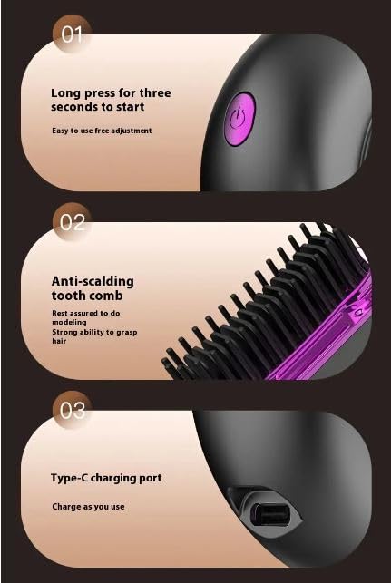 Mini Wireless Hair Straight Comb, Portable Cordless Hair Straightening Brush for Women, Fast Heating Ceramic Coated Hairs Comb, Rechargeable
