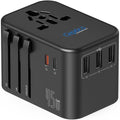 Ceptics Universal Travel Adapter, 45W International Power Adapter with PD & QC 3.0 Dual USB-C, 3 USB Travel Adapter Worldwide, Type I C G A Outlets 110V 220V A/C - EU Euro US UK (11-KU) - Black