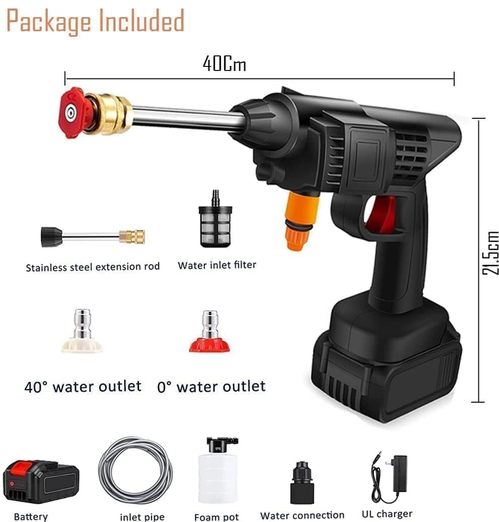 Cordless Portable Pressure Washer Gun 48V 12000mAh | Double Battery Wireless High Pressure Water Gun with Adjustable Nozzle & 5M Hose Pipe | Car Wash, Bike Cleaning & Outdoor Use