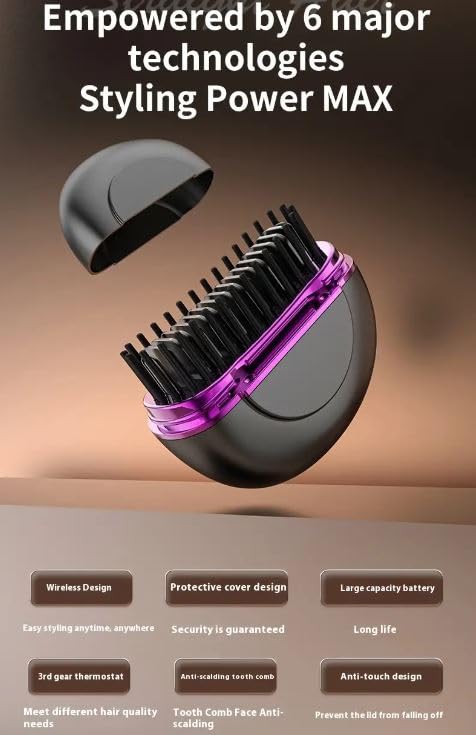 Mini Wireless Hair Straight Comb, Portable Cordless Hair Straightening Brush for Women, Fast Heating Ceramic Coated Hairs Comb, Rechargeable