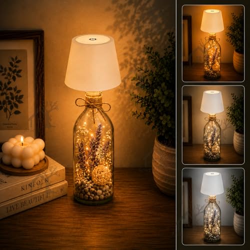 ANKRI Wireless Bottle Lamp LED 3 Colour Light Battery Desk Dimming Night Light Indoor Portable for Cafe Restaurant Home Living Room | 15 cm | Black | Long Lasting Battery - pack of 1 White