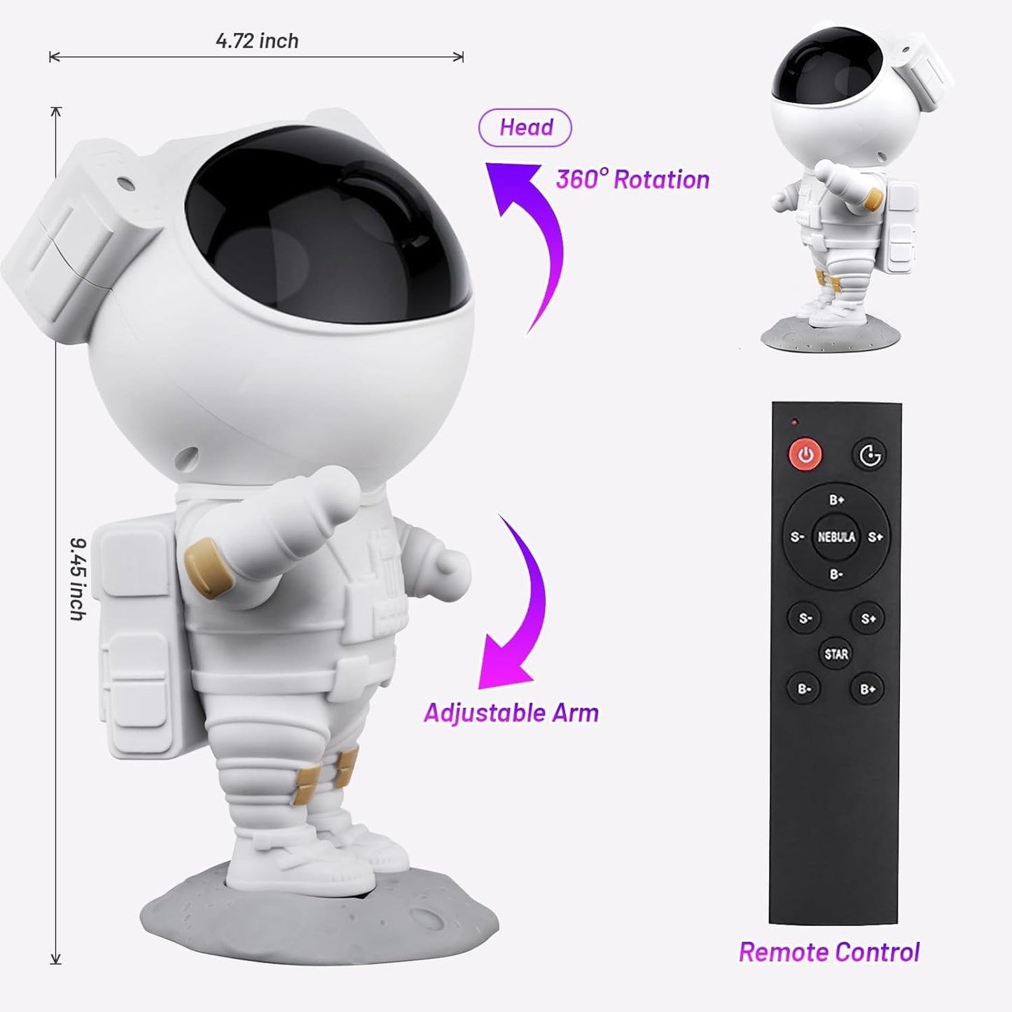 Astronaut Galaxy Projector with Remote Control - 360° Adjustable Timer Kids Astronaut Nebula Night Light Lamp