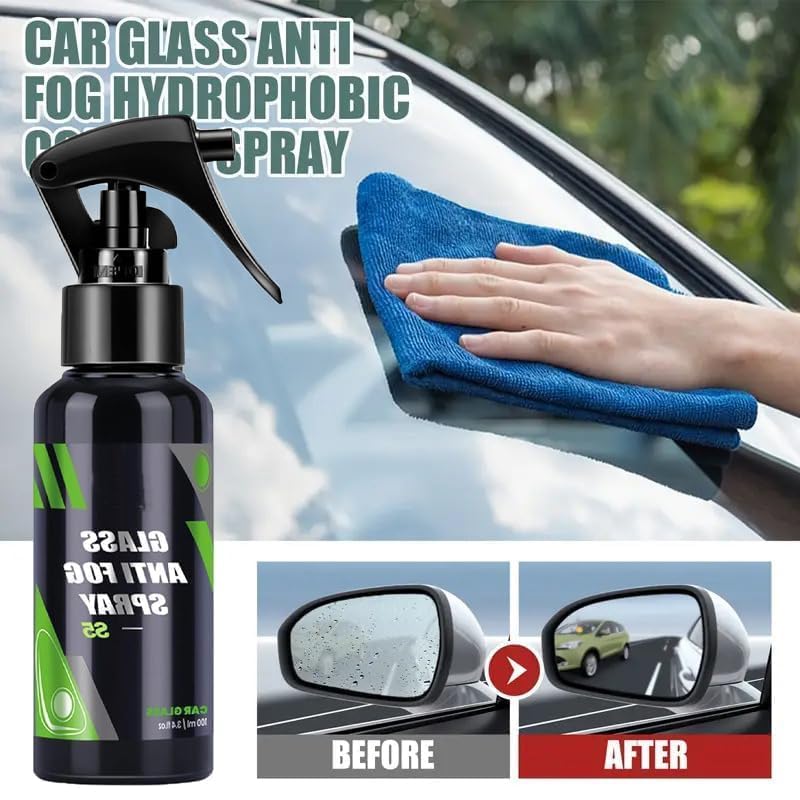 Car Glass Oil Film Cleaning Brush with Anti-Fog Hydrophobic Coating Spray, 100ml, Windshield Cleaner Kit