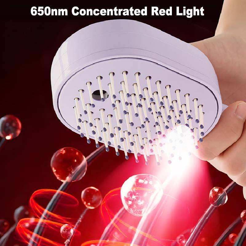 3-in-1 Electric Steam Brush with Red Light Therapy | Nano Mist Detangling Hair Brush for Wet & Dry Hair | Wireless USB-C Rechargeable Scalp Massager & Anti-Frizz Essential Oil Diffuser