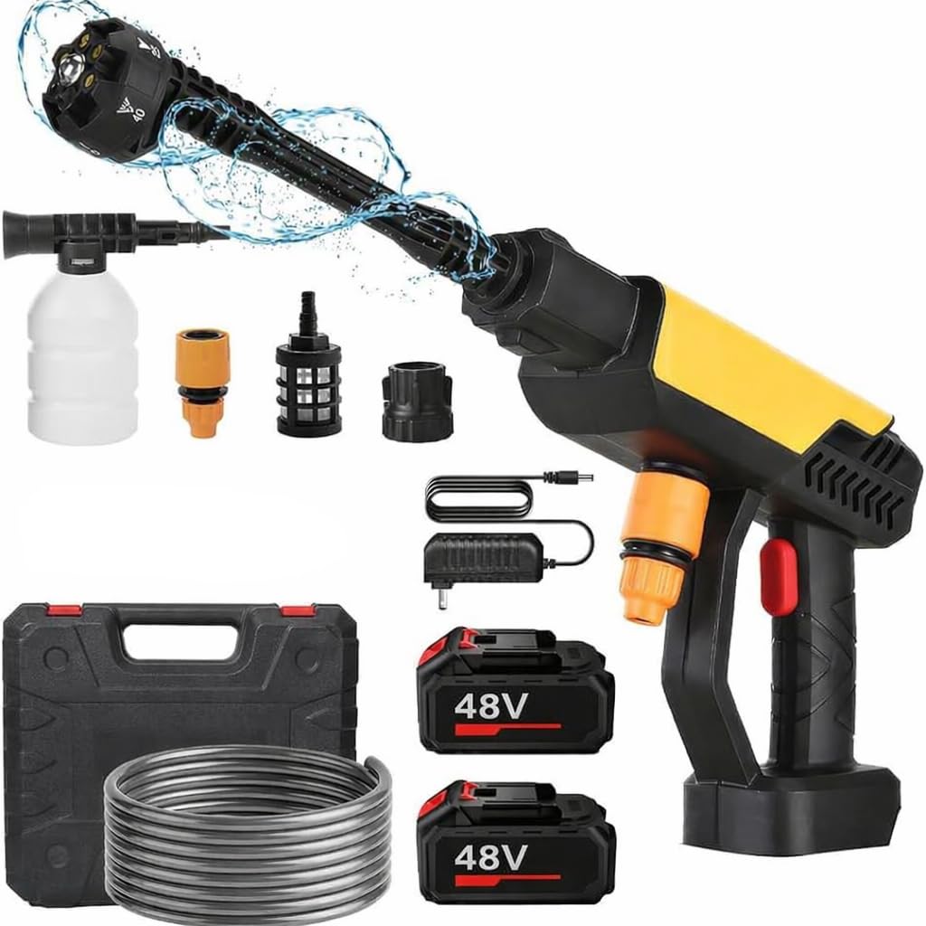 Cordless Portable Pressure Washer 48V 12000mAh | Adjustable Nozzle & 5M Hose Pipe | Car Wash, Bike Cleaning & Outdoor Use
