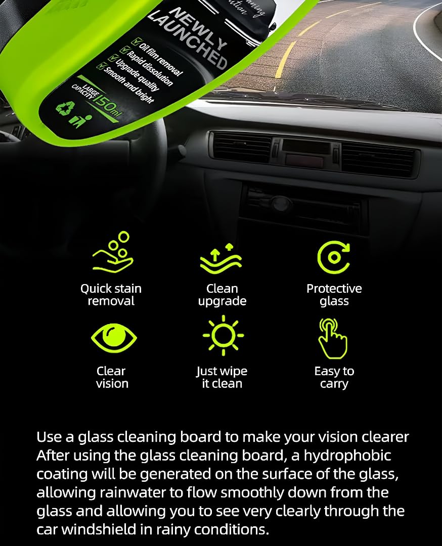 Car Glass Oil Film Cleaning Brush with Anti-Fog Hydrophobic Coating Spray, 100ml, Windshield Cleaner Kit