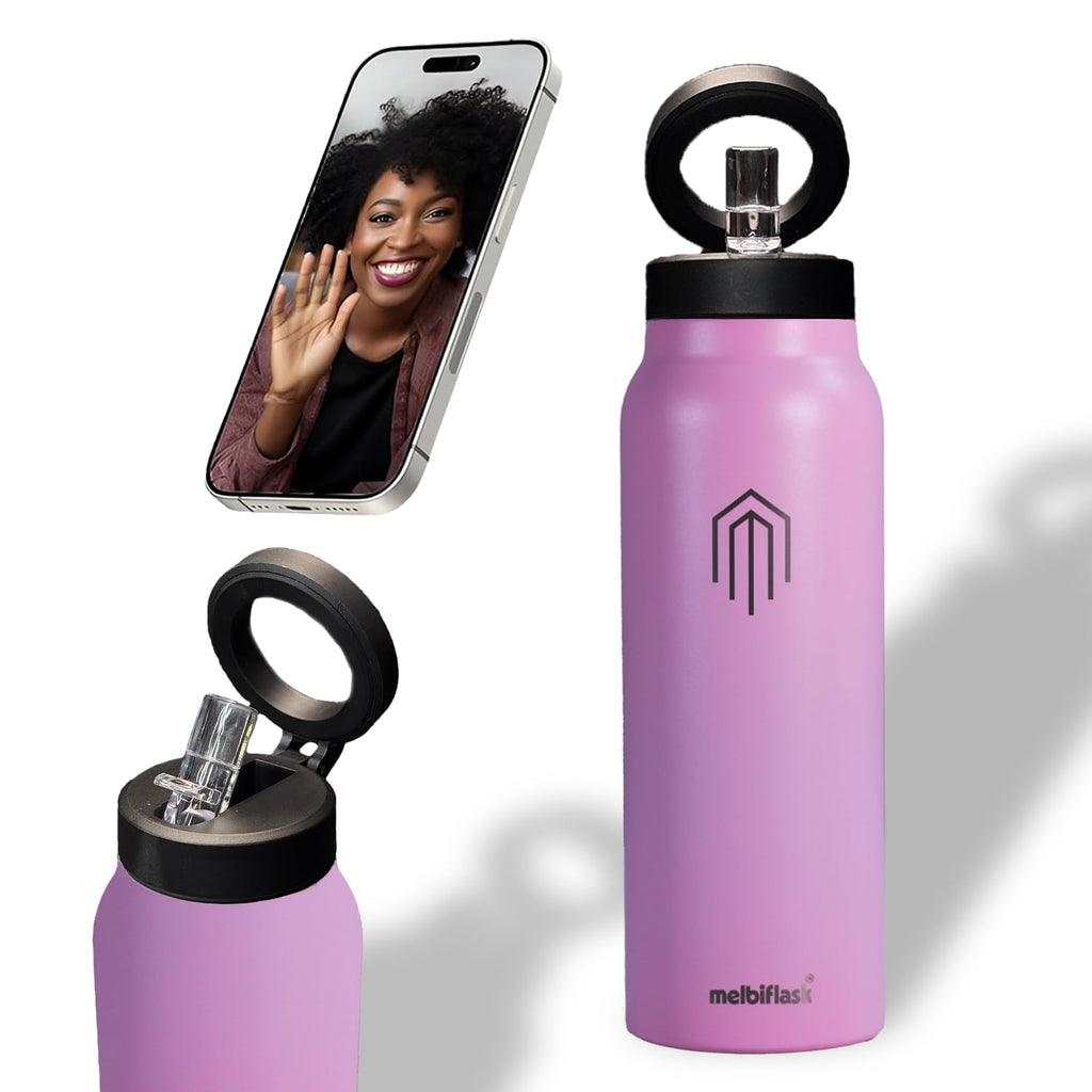 Melbify | Sipper Water Bottle with Magnetic Tripod | 750 ML| Melbipod Pink | Perfect for Creators On-the-Go Vlogging, Fitness, Travel | 3 Hour Hot & 6 Hour Cold | 7 Colors | BPA Free