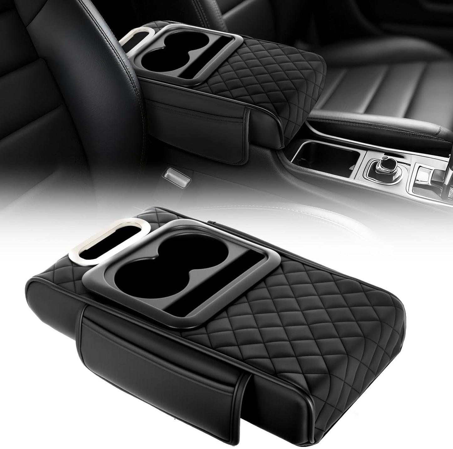 5-in-1 Armrest Storage Box Upgrade Memory Foam Console Cover with Cup for Car Phone Tissue Box Holder