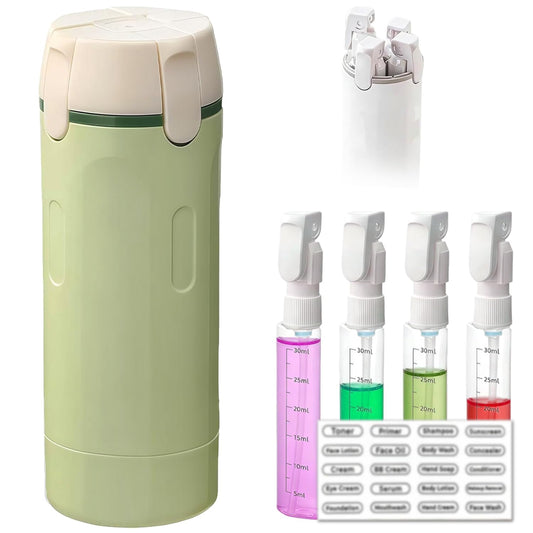 4 in 1 Travel Pump Dispenser Bottle, 30ml, 4 Pack Leakproof Pump Containers with Measuring Scale and Label Stickers