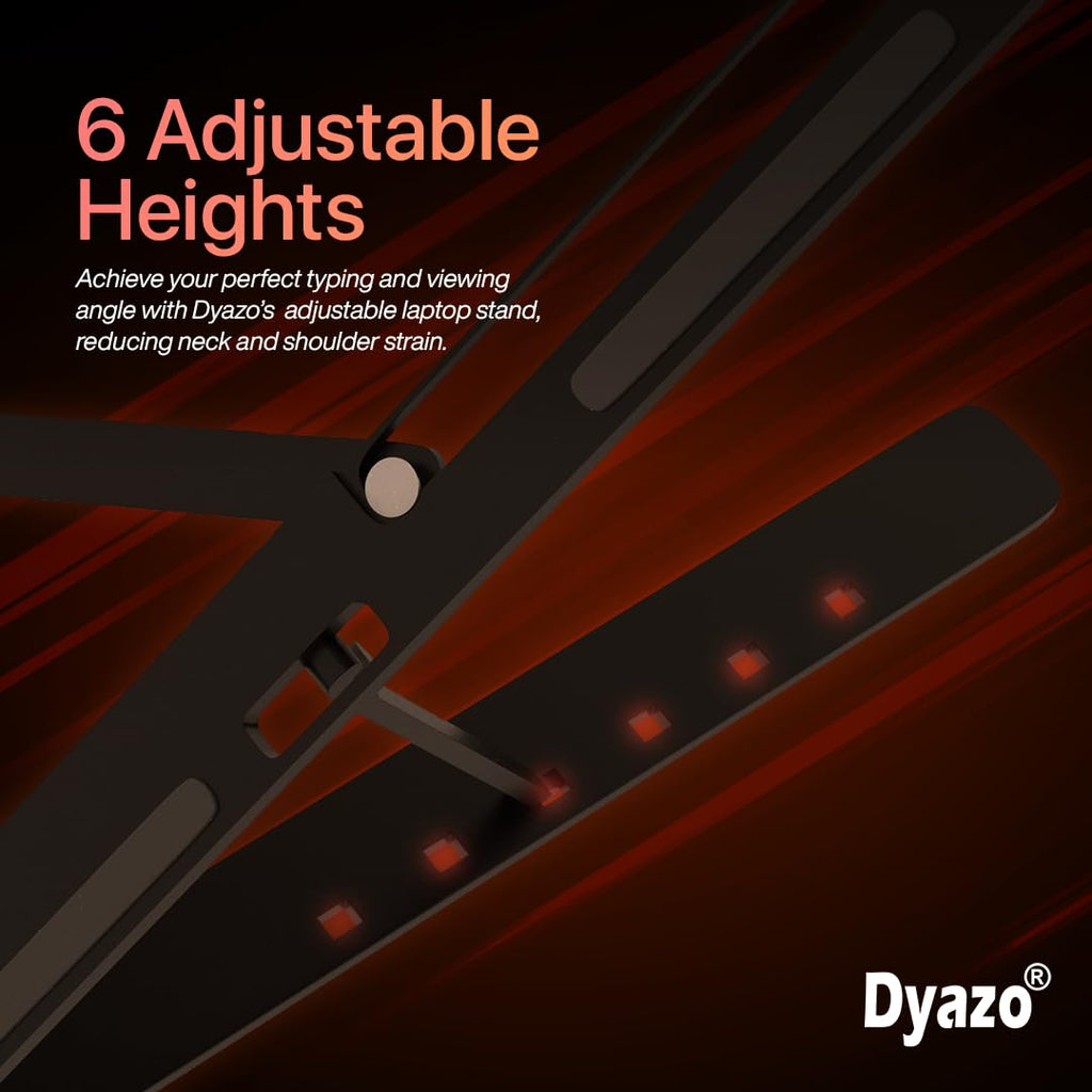 Dyazo 6 Angle Foldable & Portable Laptop Riser Stand Made with Aluminum Alloy |Compatible for Dell, Mac Book Air/Pro, Lenovo Acer Hp Asus & Other Laptop from 11.6 inch to 15.6 Inches- Black