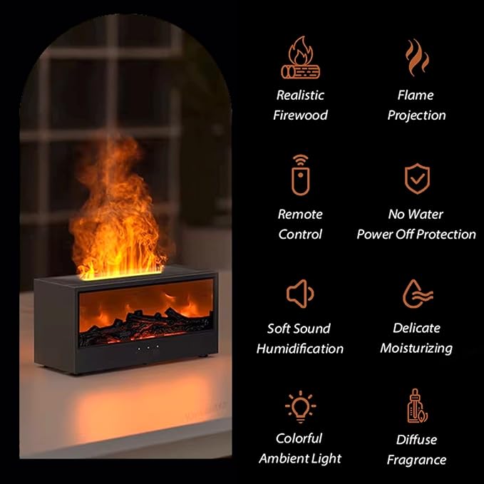 Aroma Essential Oil Fireplace Diffuser with Premium Box Colorful Flame with Remote Control for Home Office with 15 ml Essential Oil