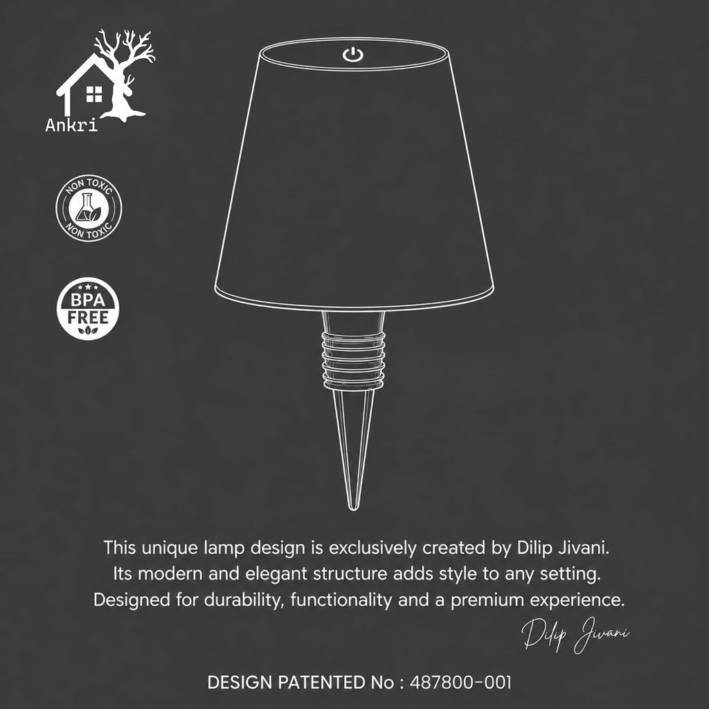 ANKRI Wireless Bottle Lamp LED 3 Colour Light Battery Desk Dimming Night Light Indoor Portable for Cafe Restaurant Home Living Room | 15 cm | Black | Long Lasting Battery