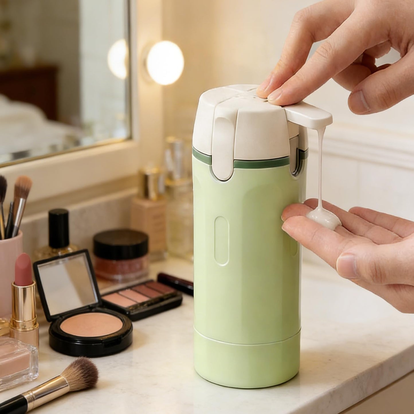 4 in 1 Travel Pump Dispenser Bottle, 30ml, 4 Pack Leakproof Pump Containers with Measuring Scale and Label Stickers
