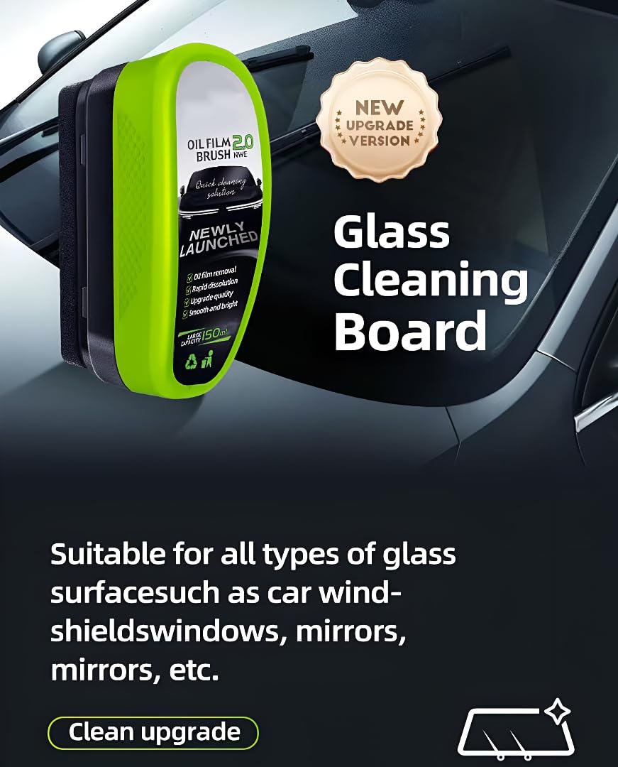 Car Glass Oil Film Cleaning Brush with Anti-Fog Hydrophobic Coating Spray, 100ml, Windshield Cleaner Kit