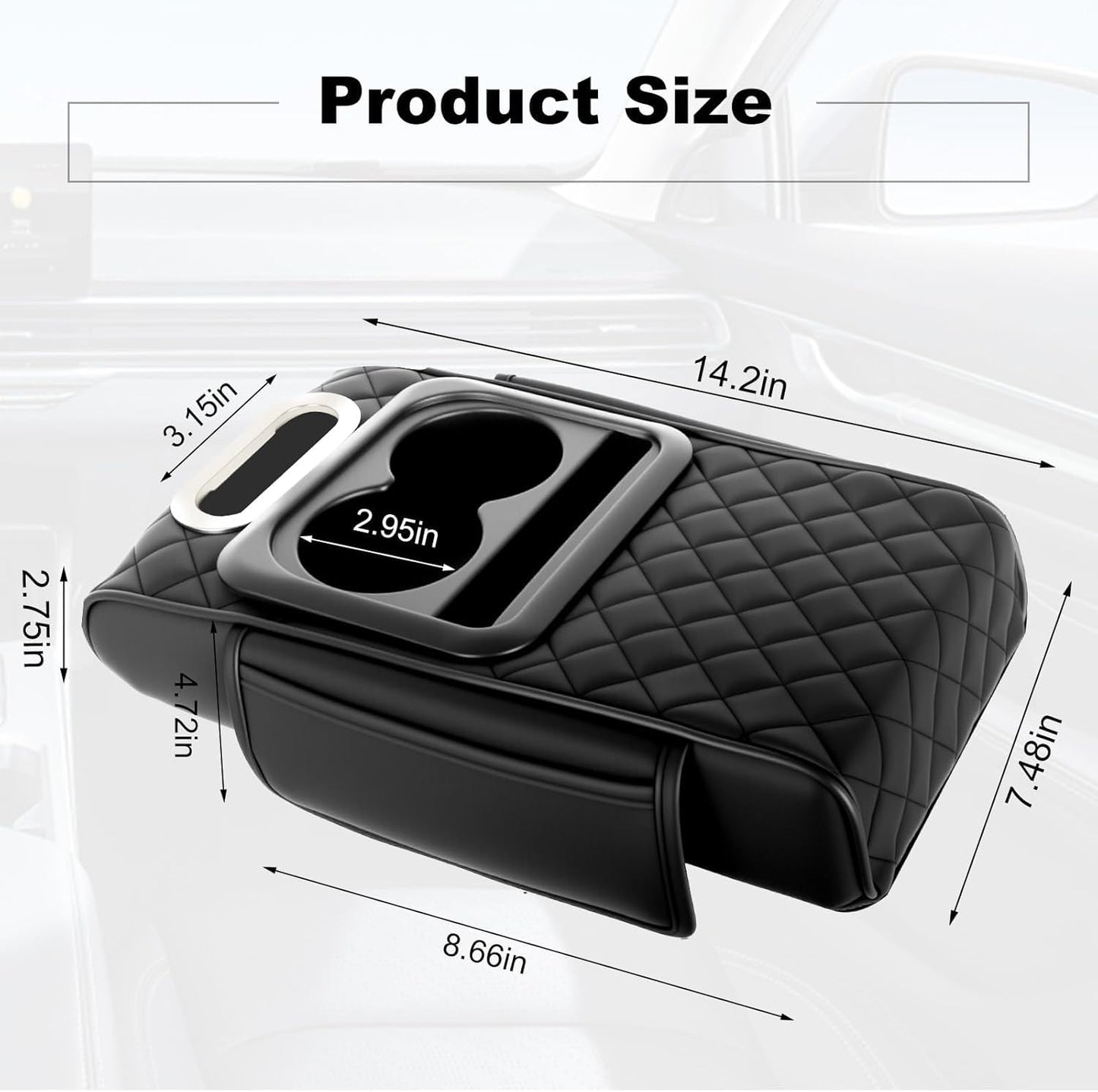 5-in-1 Armrest Storage Box Upgrade Memory Foam Console Cover with Cup for Car Phone Tissue Box Holder
