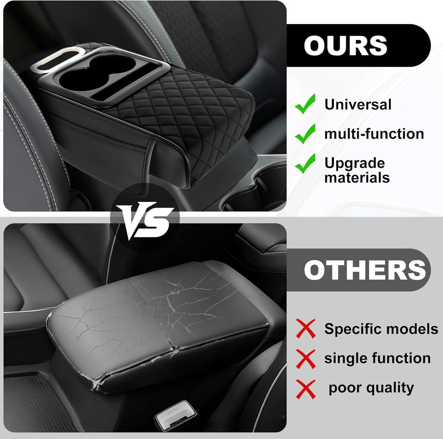 5-in-1 Armrest Storage Box Upgrade Memory Foam Console Cover with Cup for Car Phone Tissue Box Holder