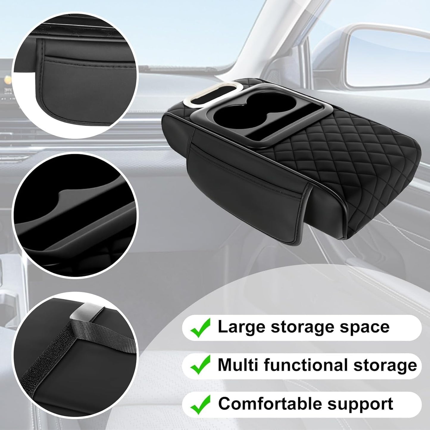 5-in-1 Armrest Storage Box Upgrade Memory Foam Console Cover with Cup for Car Phone Tissue Box Holder