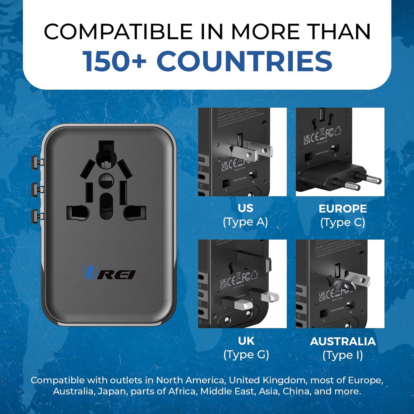 Universal Charger Adapter, 35W 6 in 1 International Travel Adapter, Universal Plug Socket with 10 Years Warranty, PD/QC 3.0, 1x USB-C, 3 USB Fast Charging, Worldwide Travel Adapters