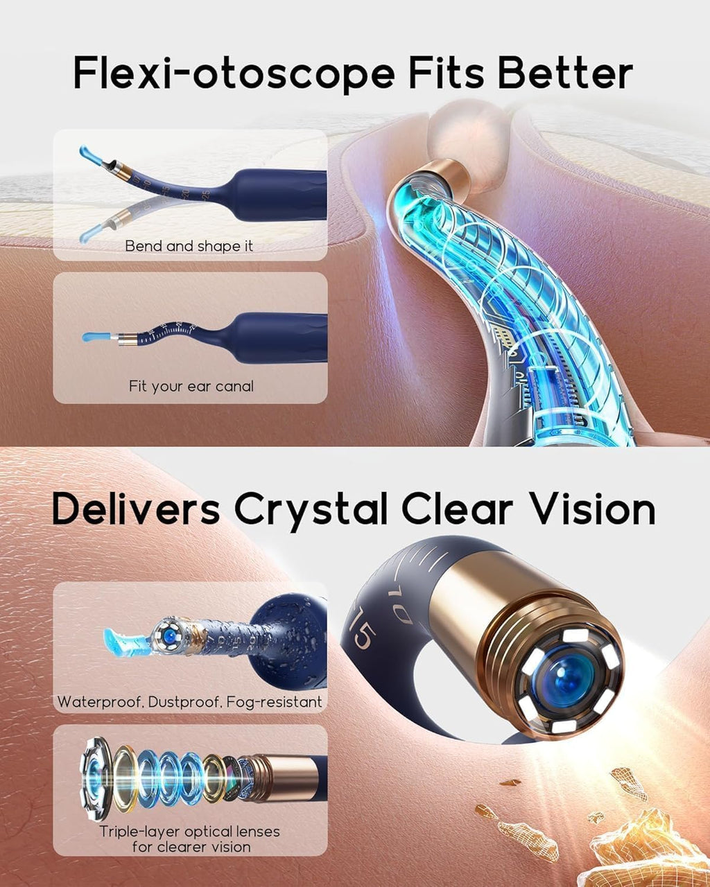 SELLASTIC Ear Cleaner Tool Kit, Ear Wax Removal with HD Camera & WiFi Connection, Flexible Otoscope Camera Light for iOS & Android, Safe Ear Cleaning for Adults & Baby - 1 Year Warranty