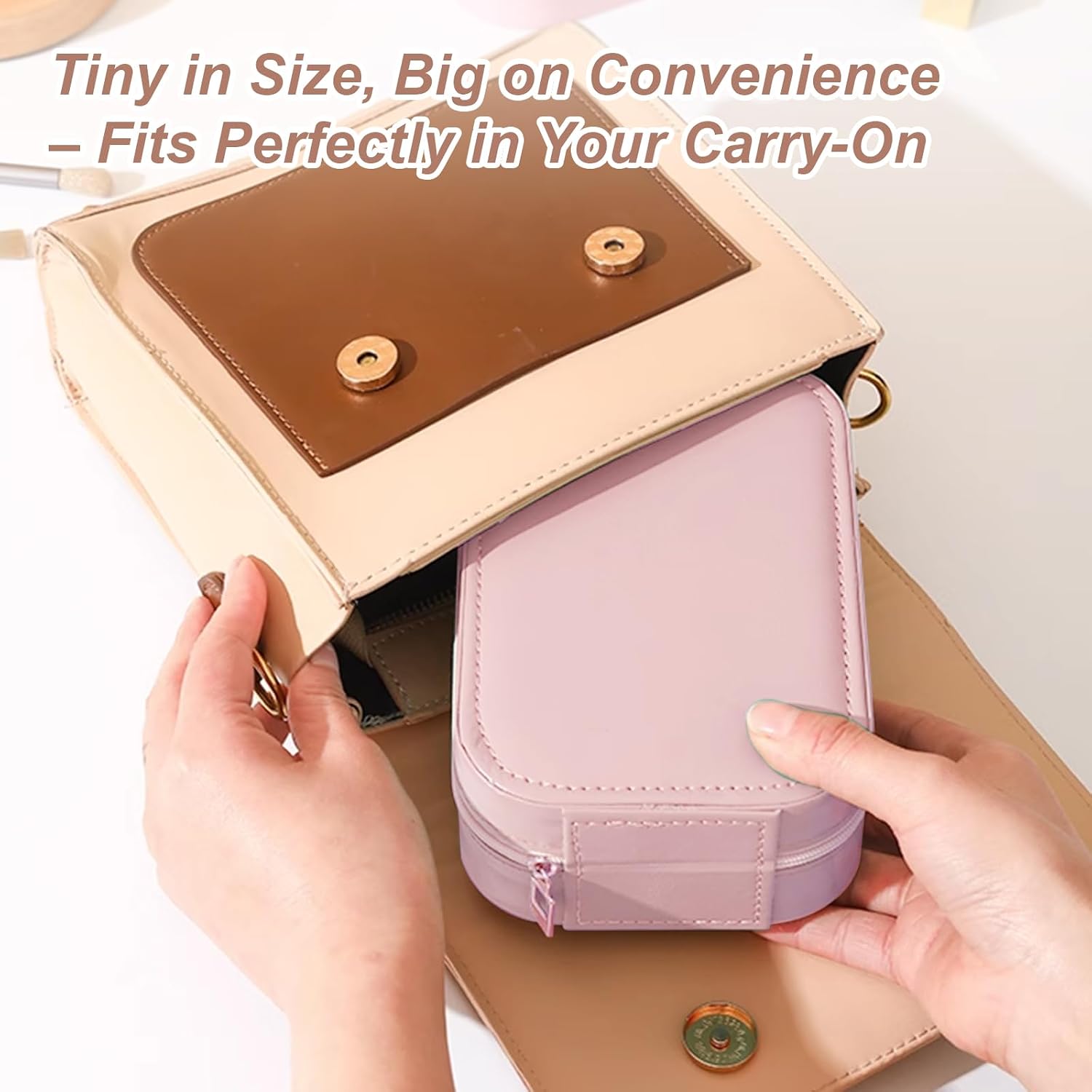 Small Travel LED Makeup Mirror Case with 3 Adjustable Color Light Settings, Dust-Proof Jewelry Box, Mini Cosmetic Train Case Ideal for Short Trips, Pink, Cosmetic Bag With Led Mirror