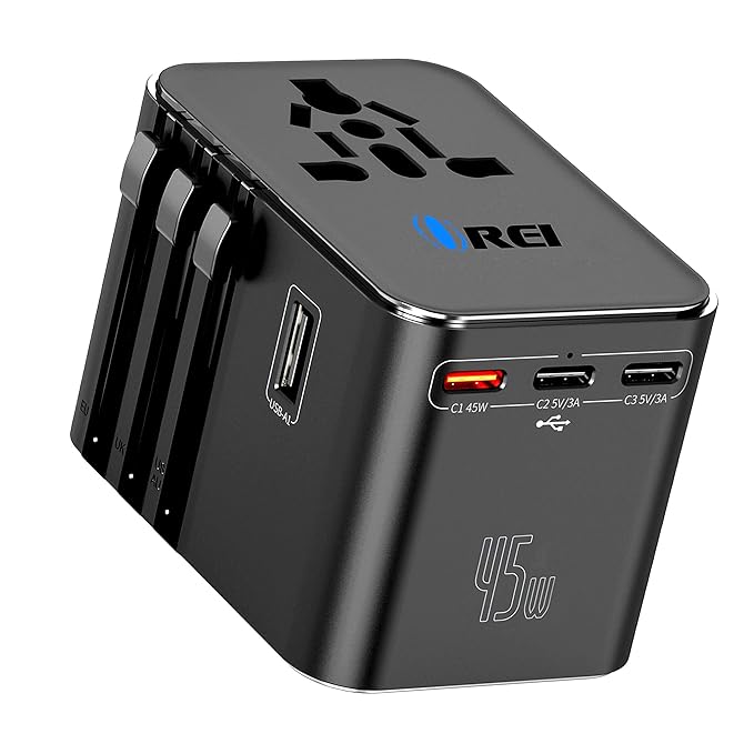 Universal Charger Adapter, 35W 6 in 1 International Travel Adapter, Universal Plug Socket with 10 Years Warranty, PD/QC 3.0, 1x USB-C, 3 USB Fast Charging, Worldwide Travel Adapters