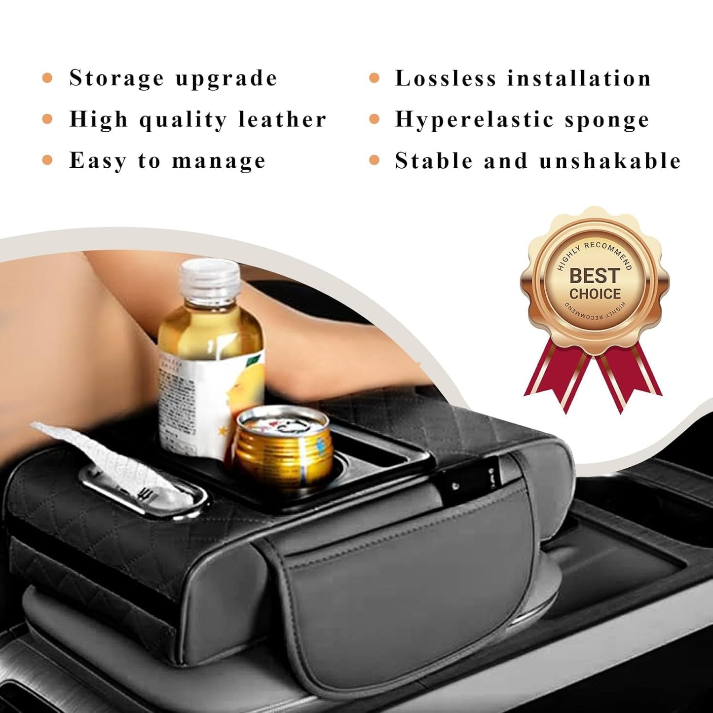 5-in-1 Armrest Storage Box Upgrade Memory Foam Console Cover with Cup for Car Phone Tissue Box Holder