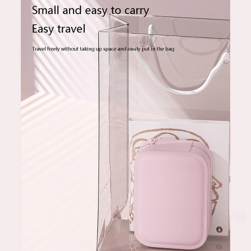 LED Lighted Makeup Mirror Jewelry Box – Portable 2-in-1 Travel Organizer with Adjustable Lighting, Cosmetic Storage & Rechargeable Battery – Compact Vanity Mirror for Women
