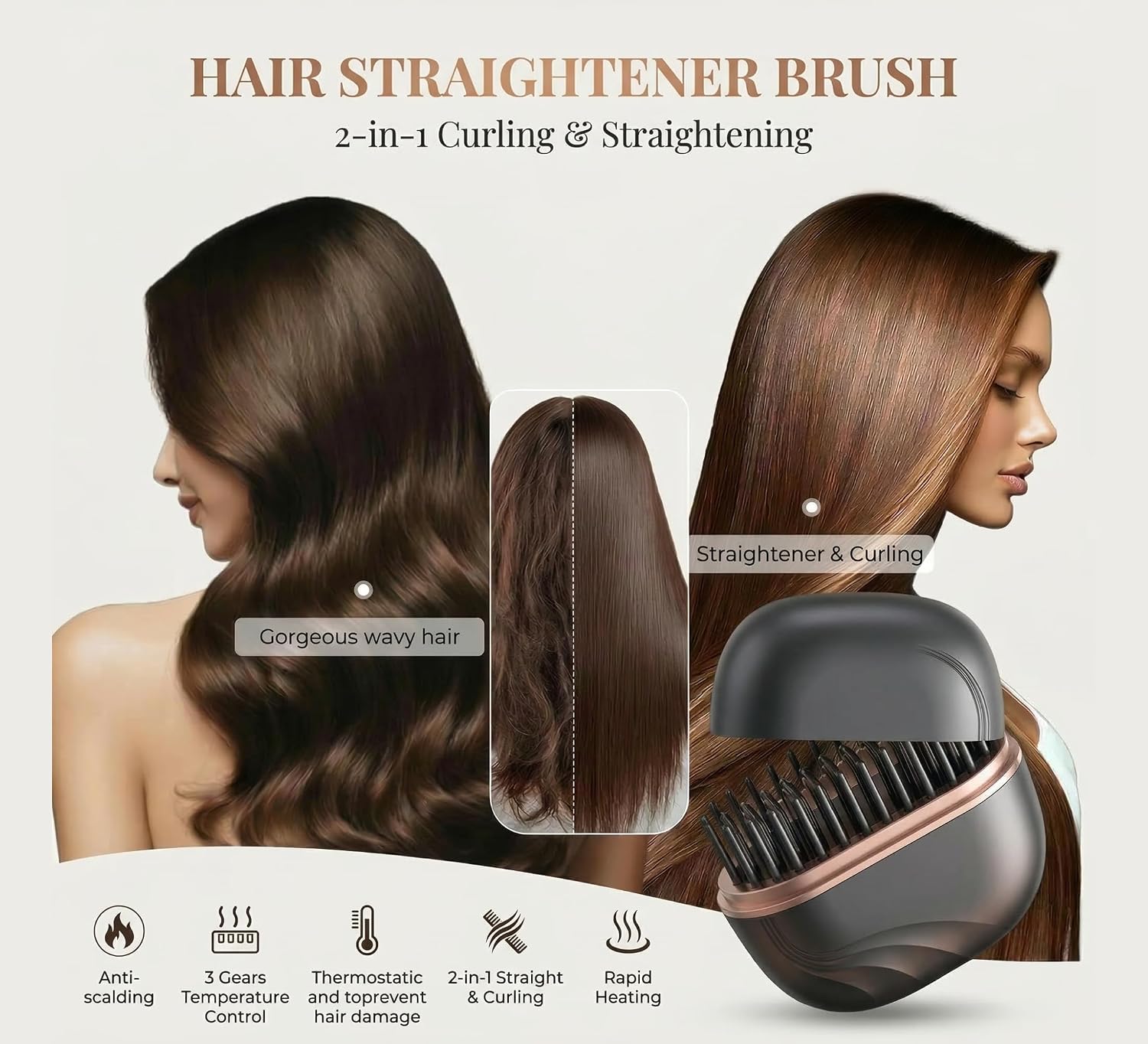 Sanzara Portable Mini Wireless Hair Straightening Comb – Cordless Ceramic Fast-Heat Styling Brush for Women, Rechargeable & Travel-Friendly