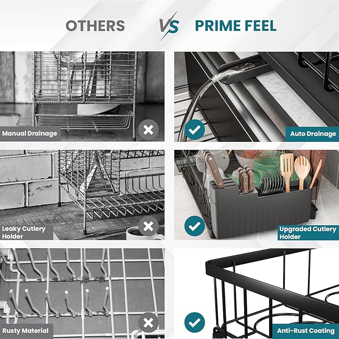 2 Tier Dish Drainer Rack with Drainage Spout,Detachable Dish Drainer Rack,Draining Board Rack with Utensil Holder