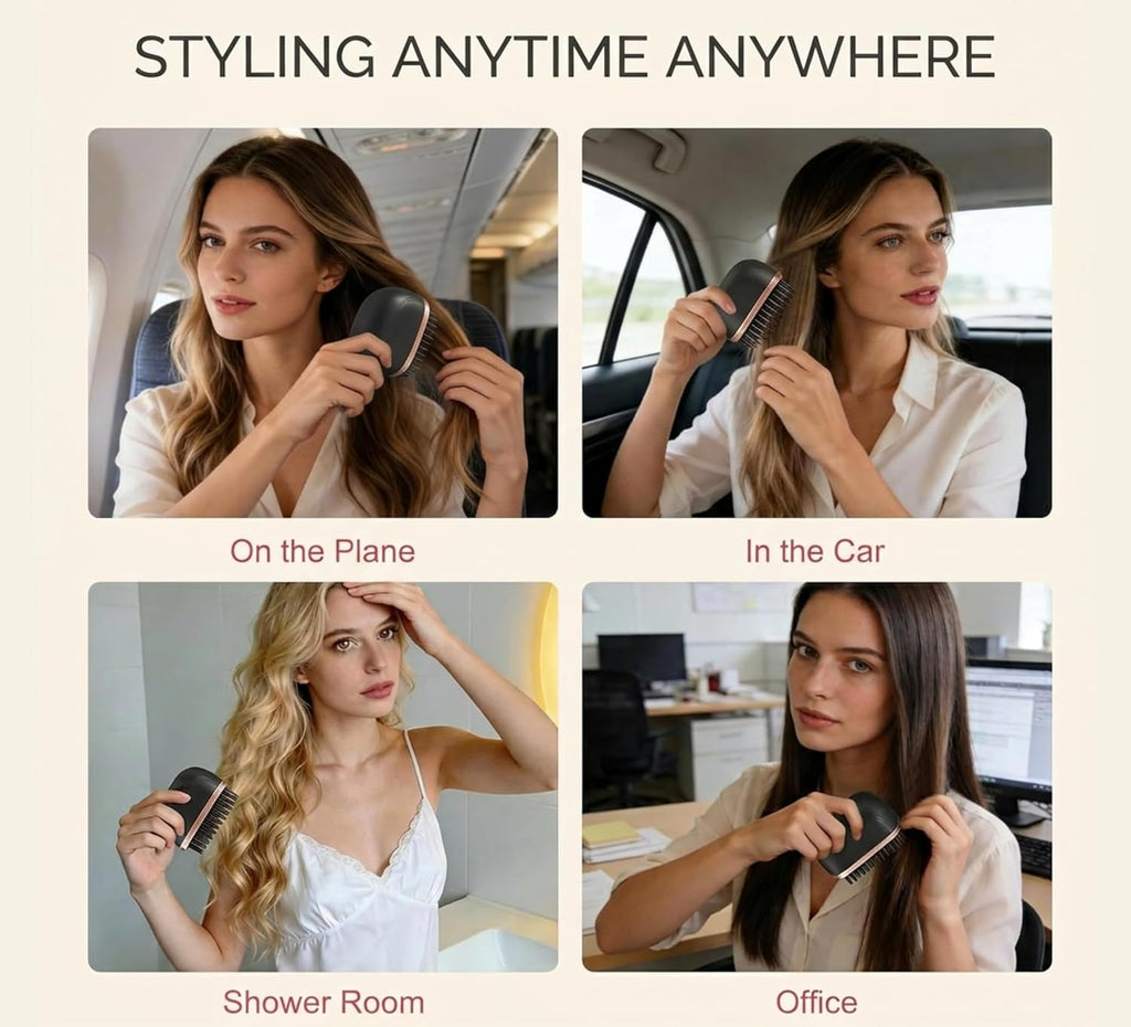 Sanzara Portable Mini Wireless Hair Straightening Comb – Cordless Ceramic Fast-Heat Styling Brush for Women, Rechargeable & Travel-Friendly