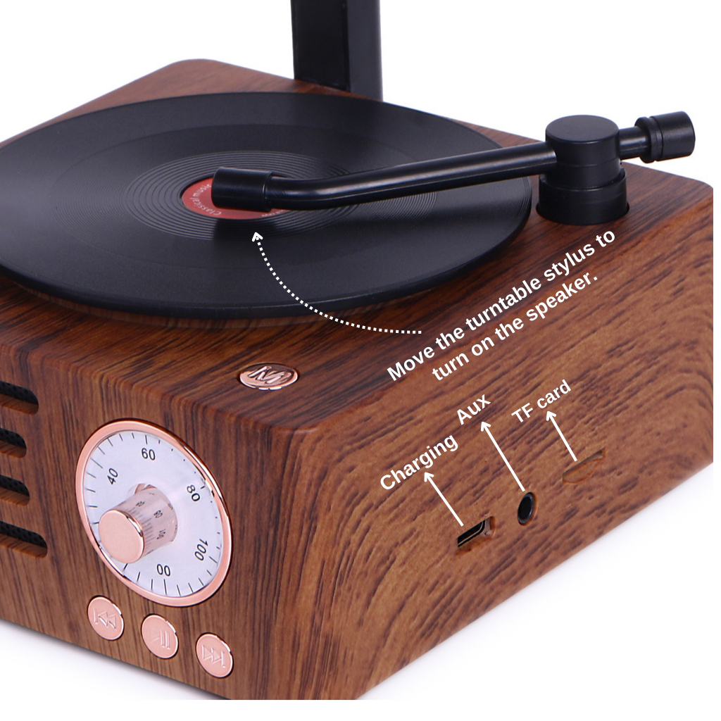Retro Gramophone Bluetooth Speaker with Rotating Disc