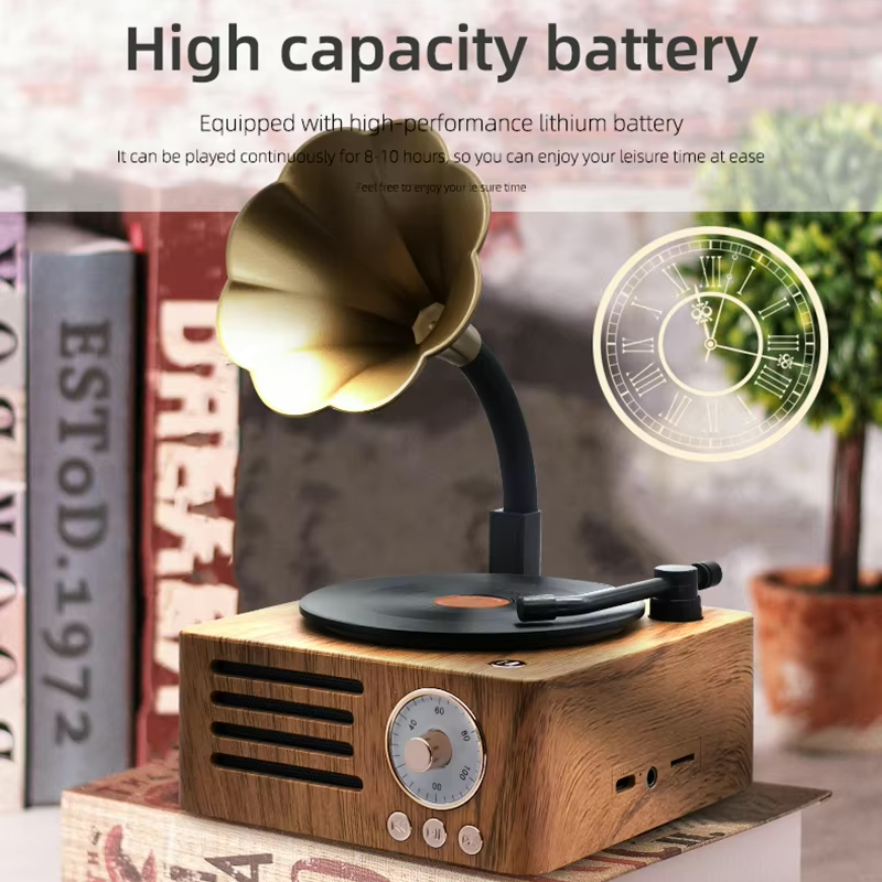 Retro Gramophone Bluetooth Speaker with Rotating Disc