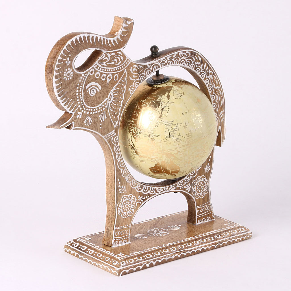 Brown Wooden Elephant Globe Showpiece