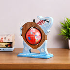Blue Wooden Elephant Globe Showpiece