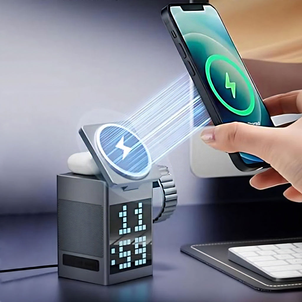 Pixel Dock - 5 in 1 Wireless Charger with Speaker and Clock