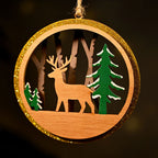 3-Layer Wooden Christmas Ornament – Reindeer & Trees Scene