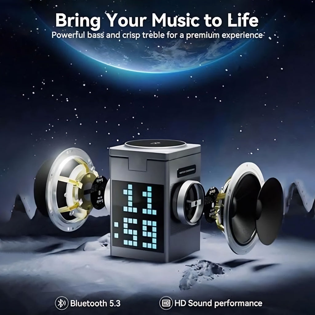 Pixel Dock - 5 in 1 Wireless Charger with Speaker and Clock