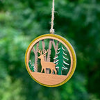 3-Layer Wooden Christmas Ornament – Reindeer & Trees Scene